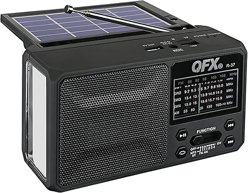 QFX R-37 6-Band (AM, FM, SW1 - SW4) Linterna LED Bluetooth Radio solar (modelo 2021)