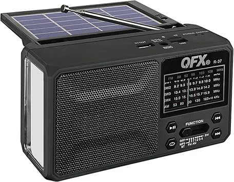 QFX R-37 6-Band AM, FM, SW1 - SW4 Bluetooth LED Flashlight Solar Radio 2021 Model