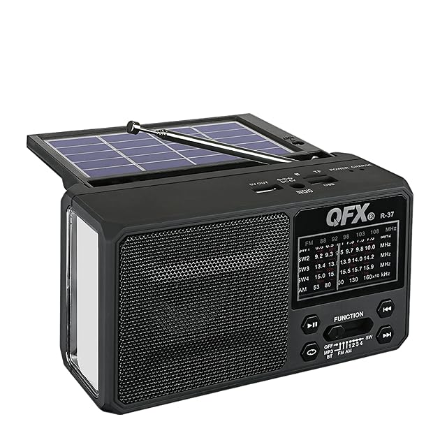 QFX R-37 6-Band AM FM SW1 - SW4 Bluetooth LED Flashlight Solar Radio 2021 Model