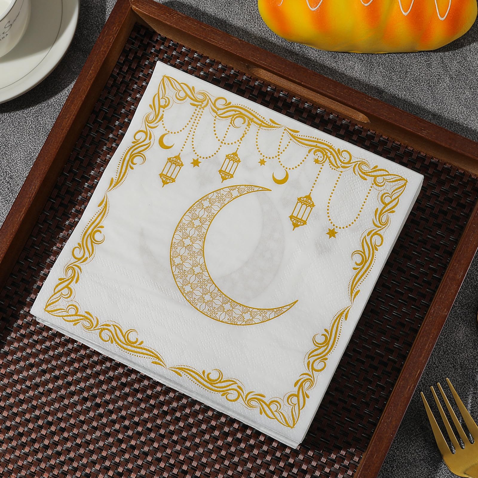 Servietten Goldener Mond Weiß Happy Birthday Servietten Hochzeit Kindergeburtstag Cocktailservietten Party Geburtstagsservietten Servierten Disposable Napkins Pack of 30(33x33cm)