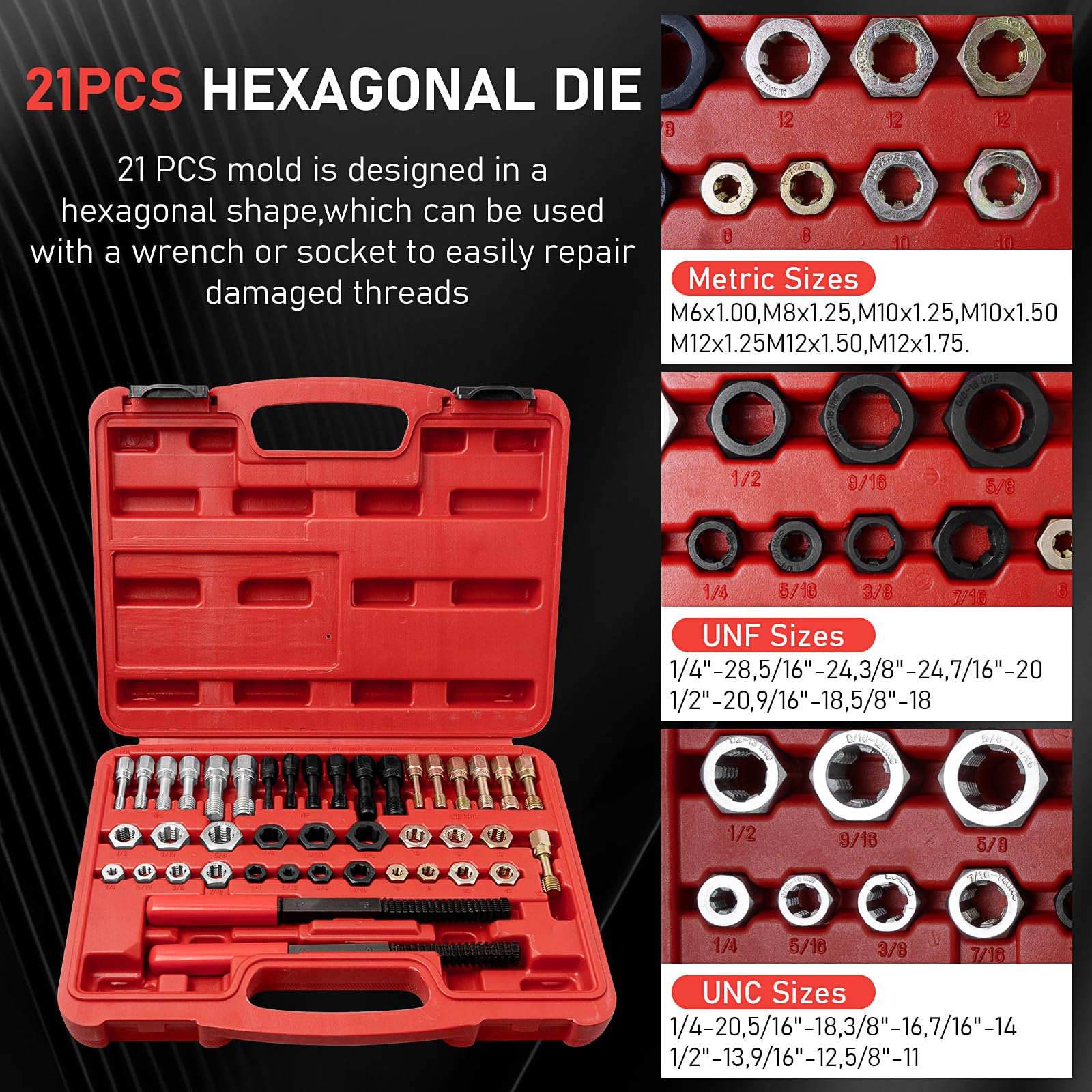 61-Piece Thread Chaser & Restorer Set - UNC, UNF, Metric Taps, Dies, Files & Gauges In Storage Case