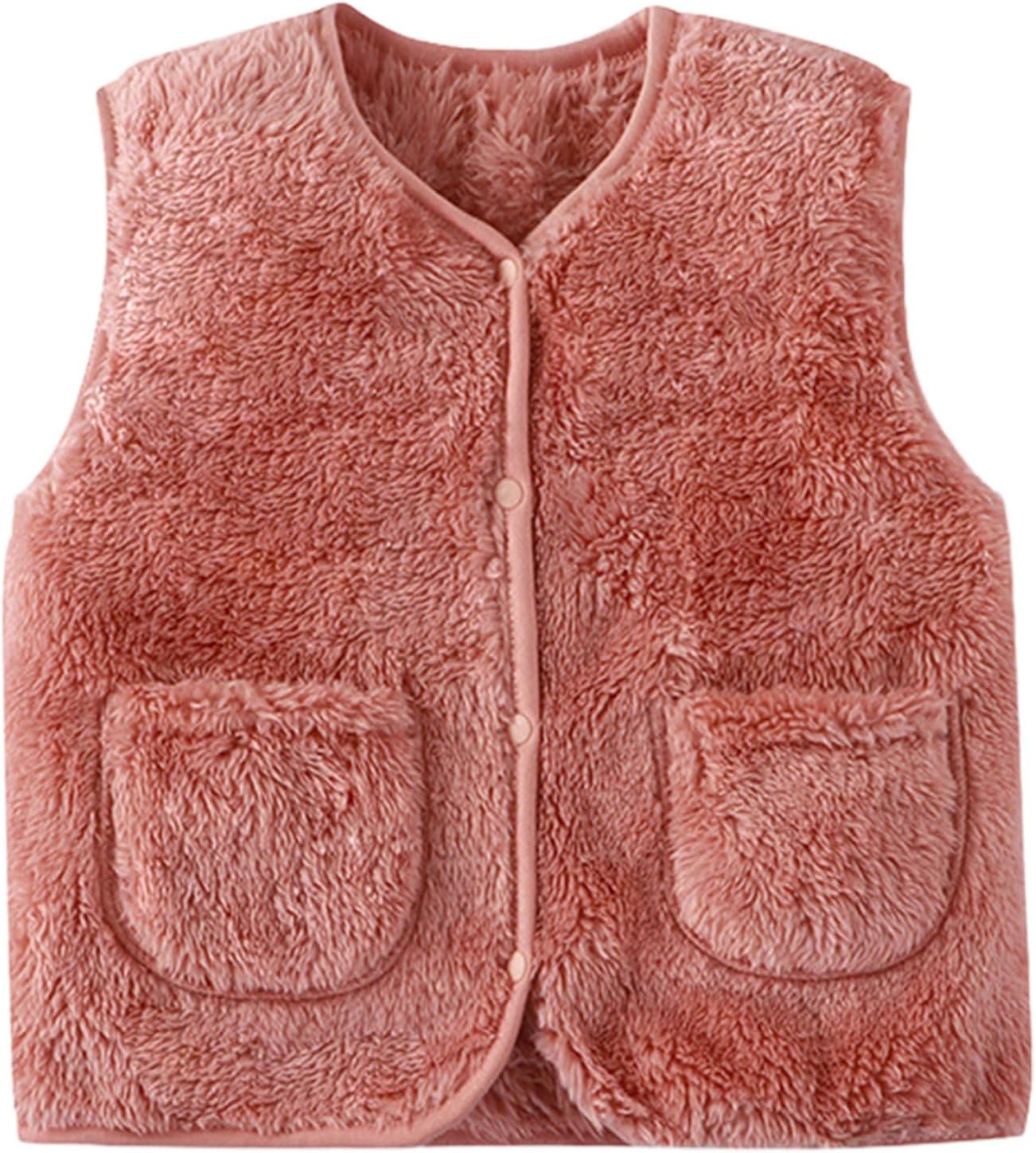 Kids Fuzzy Vest Sherpa Fleece Jacket Toddler Girls Snap Buttons Sleeveless Polar Fuzzy Coat Fall Winter Warm Outwear