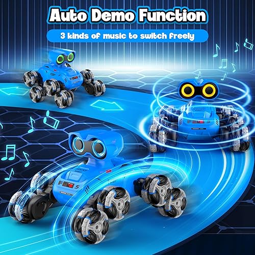 Miniatura 3 de Juguetes robot, auto de control remoto de 8 ruedas con demostración automática, rotación de 360, ojos LED, música, 2.4 GHz, autos RC todo terreno,