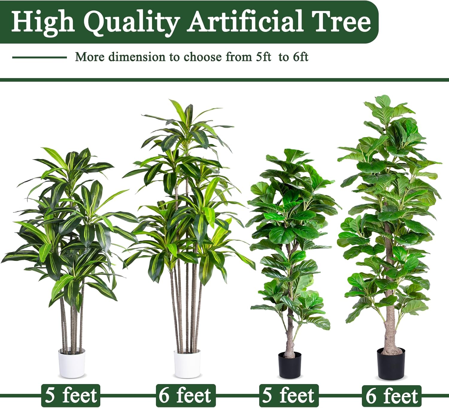 Artificial Dracaena Tree Indoor, 6FT Tall Faux Tree with Natural Wood Trunk and Lifelike Leaves, Tall Artificial Plants Indoor, Fake Plants for Home, Office, Living Room Decor
