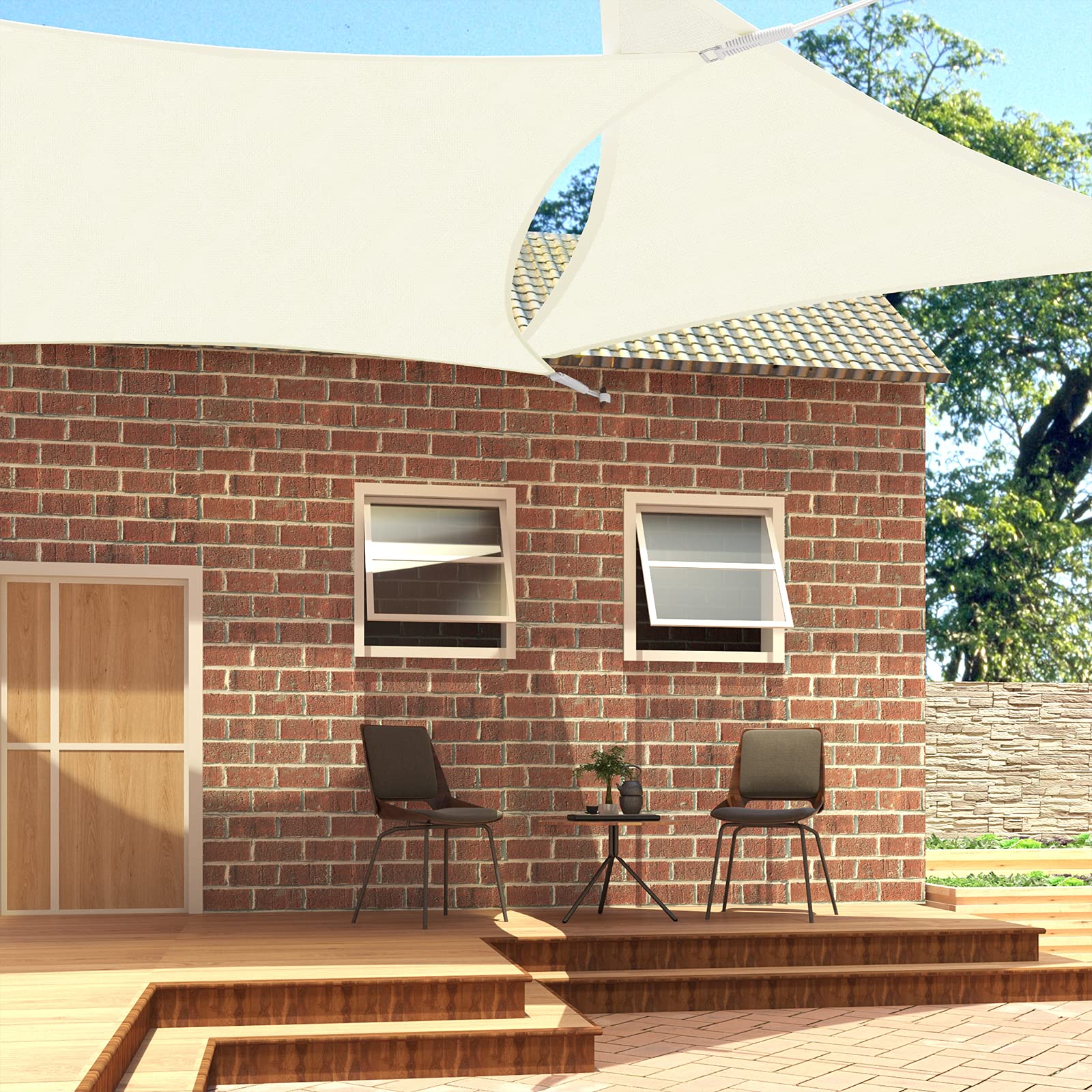 EUGAD Toldo Vela De Sombra Rectangular Protección Para Patio, Exteriores, Jardín Resistente A UV Solar Resistente Y Transpirable HDPE Crema 2x3m(2piezas