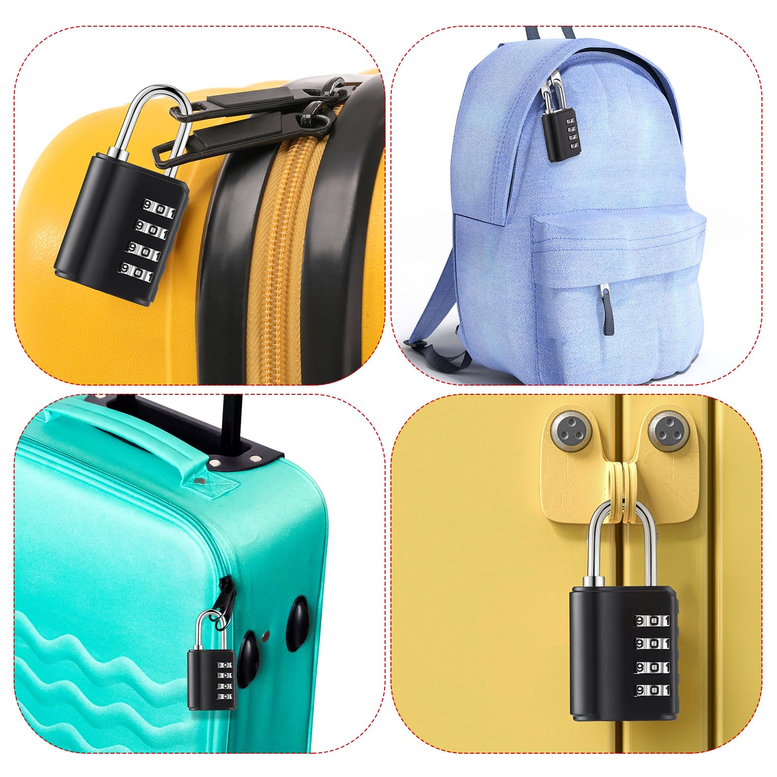 Kenning 10 candados de combinación de 4 dígitos con llaves, casillero de seguridad reajustable al aire libre, impermeable, para escuela, deportes, gimnasio, casillero, caja de herramientas (negro)