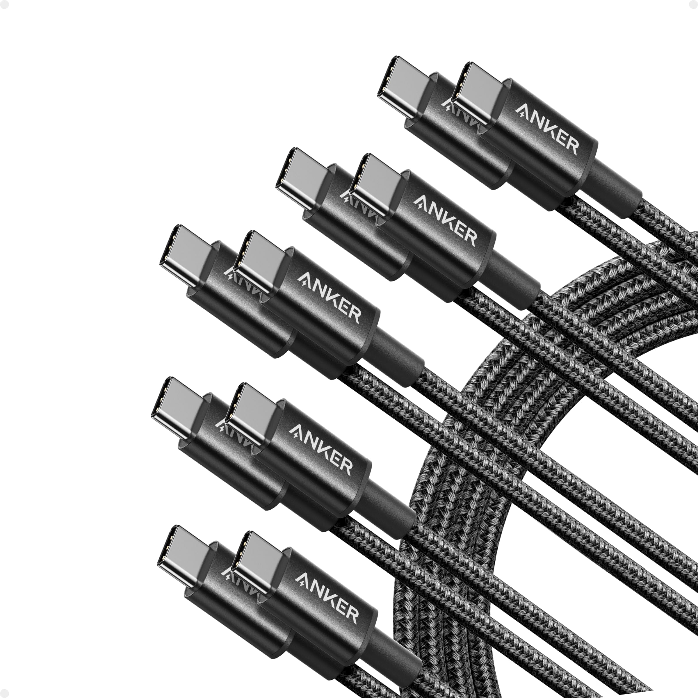 Anker USB C to USB C Cable, Type-C 60W Fast Charging Cable (6 FT, 5Pack) for iPhone 17 Series, iPad mini 6 and More (Black)