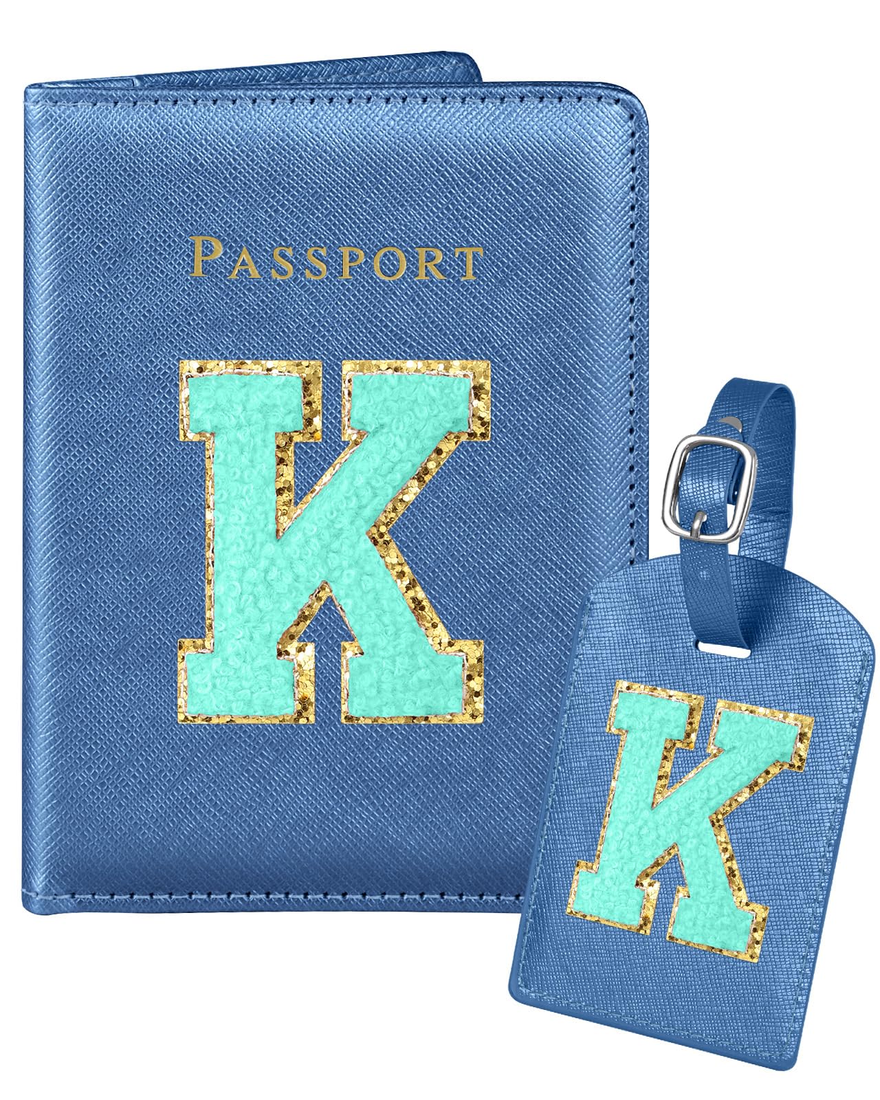 Slohif Passport Holder Initial Lugguage Tag Set Suitcase Cover Wallet Case for Travel Women - Leather Letter Passport Book Personalized Organizer Card