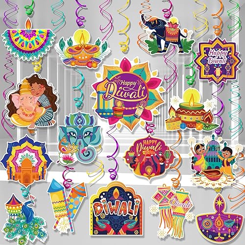Miniatura 1 de HOWAF 30 piezas de decoración de espirales colgantes para fiesta de Diwali, decoraciones de Diwali para el hogar, hogar, festival de luces, remolino