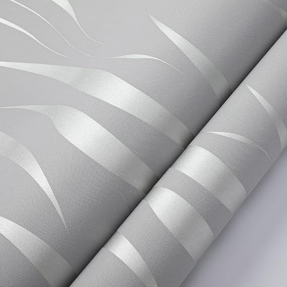 Trafagala Silver Gray Glitter Wallpaper Modern Curves Glitter Non-Woven 3D Abstract Wallpaper Mural Flocking Geometric Striped Wallcoverings for Bedroom Living Room TV Backdrop Hallway