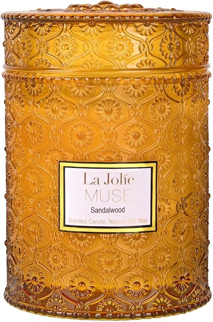 La Jolíe Muse Scented Candles Sandalwood Wood Wick Candle Gifts for Women 19.4Oz /550g Large Candles Natural Soy Wax Glass Jar 90 Hours Long Burning, Gift for Her