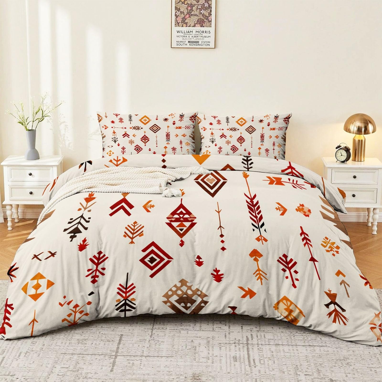 Housse de couette microfibre douce de qualité supérieure style aztèque losange 240x260 cm