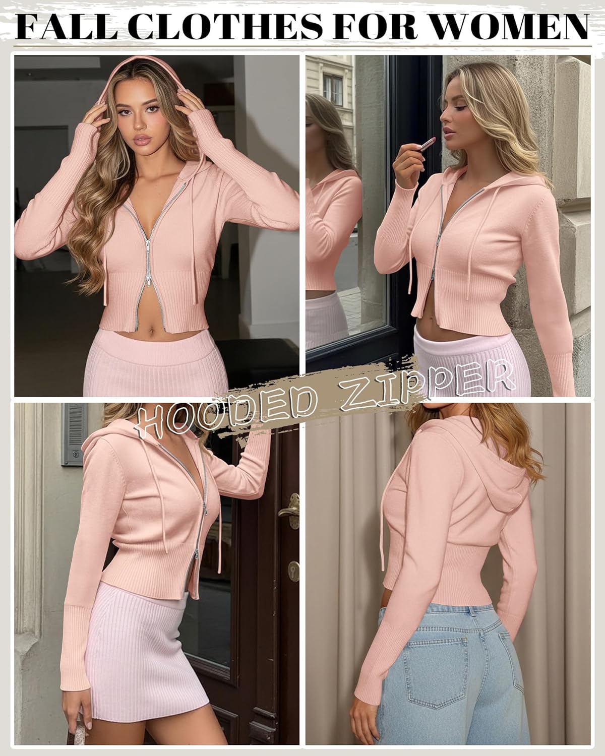 Women's Cropped Zip up Hoodies Long Sleeve Fitted Sweater Pullover Ribbed Knit Casual Trendy Fall Y2k Cardigans - Image 2