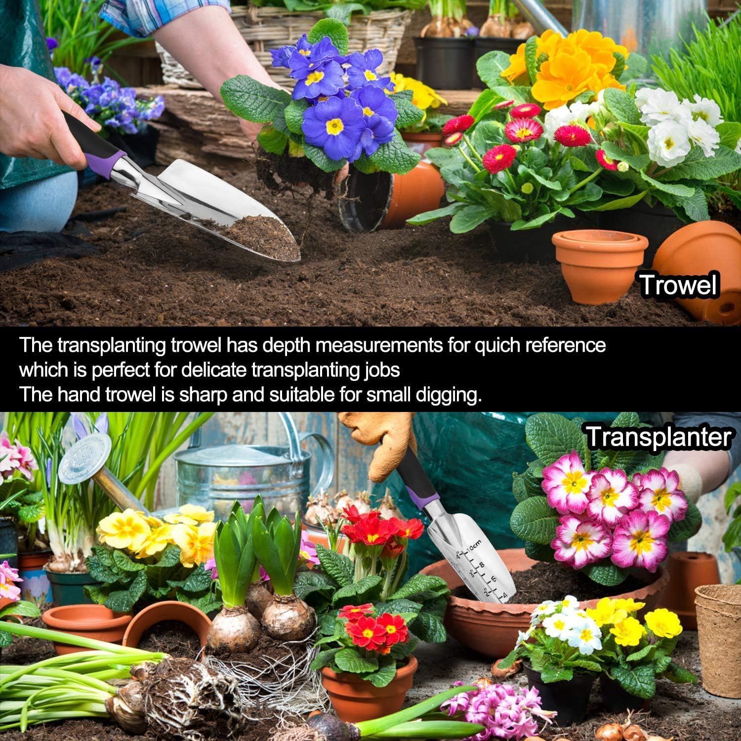 Garden Tools Set, 30 Piece Stainless Steel Gardening Kit with Vintage Floral Tote Bag, Non-Slip Ergonomic Rubber Handle, Ideal Gift for Women & Beginners, for Succulent, Home Garden