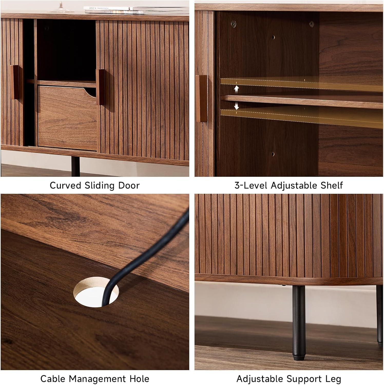 ONBRILL 86.6" TV Stand with Power Outlet for TVs up to 90", Entertainment Center with Storage and Drawer, TV Console with Adjustable Shelves and Sliding Door, TV Stand for Living Room, Bedroom, Walnut