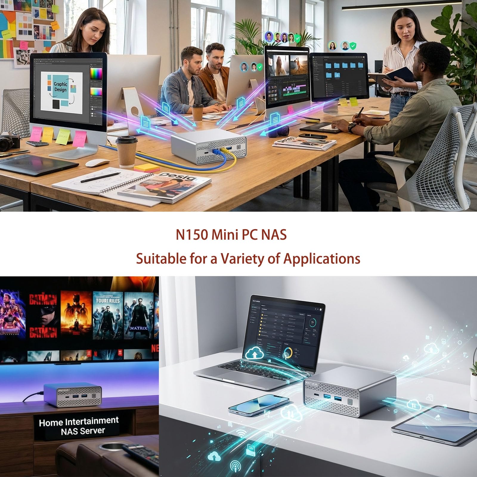 Mini PC M1S N150, Minipc DDR5, 5 baies M.2 NVMe SSD NAS, mini ordinateur