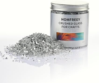 Crushed Glass for Crafts,2-4mm Mirror Broken Glass Pieces for Resin Art. Vase, Bar, Fish Tank, Garden,Fountain Decorative1.2 Pound