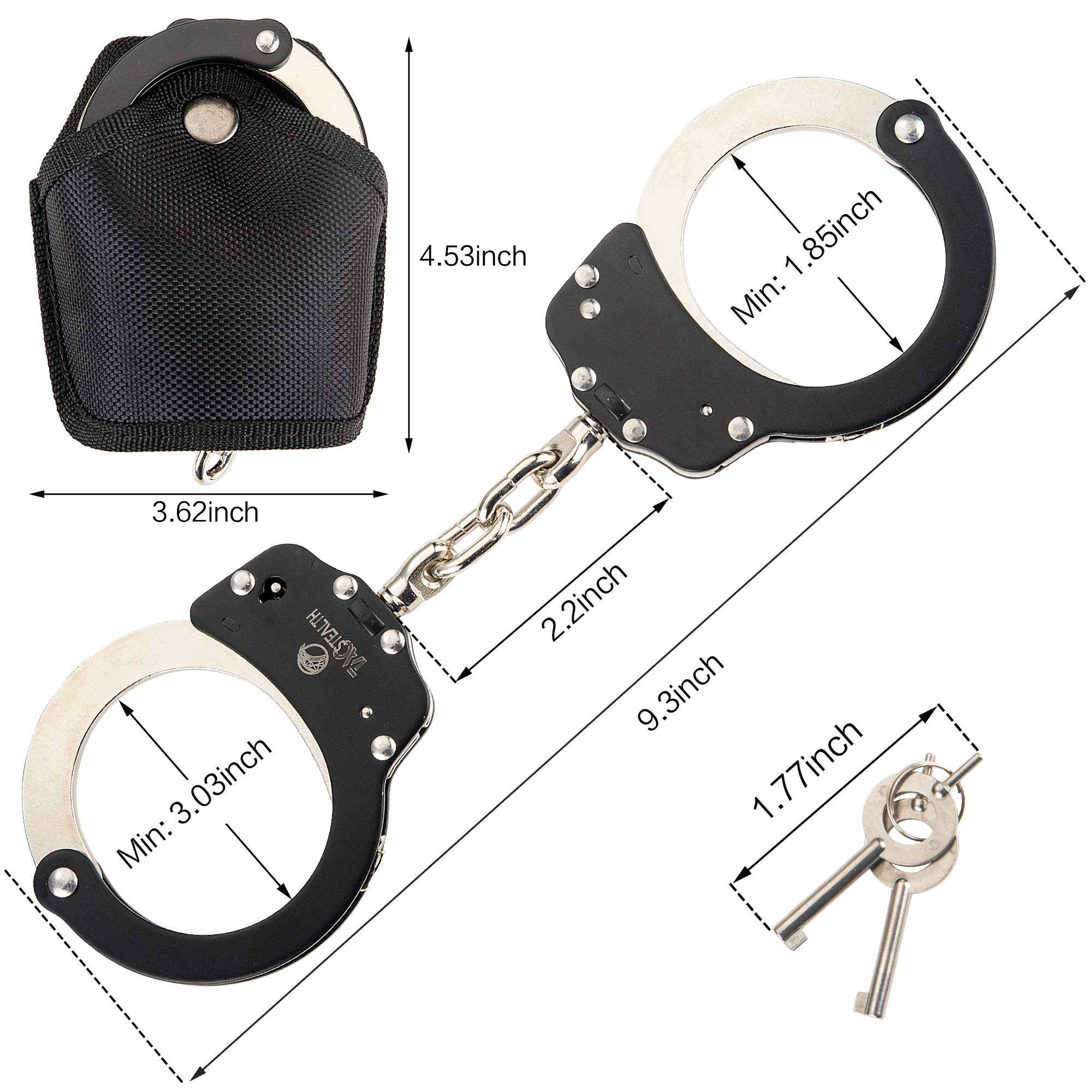 TacStealth Handcuffs with Two Keys & Handcuffs Case Heavy Duty Black