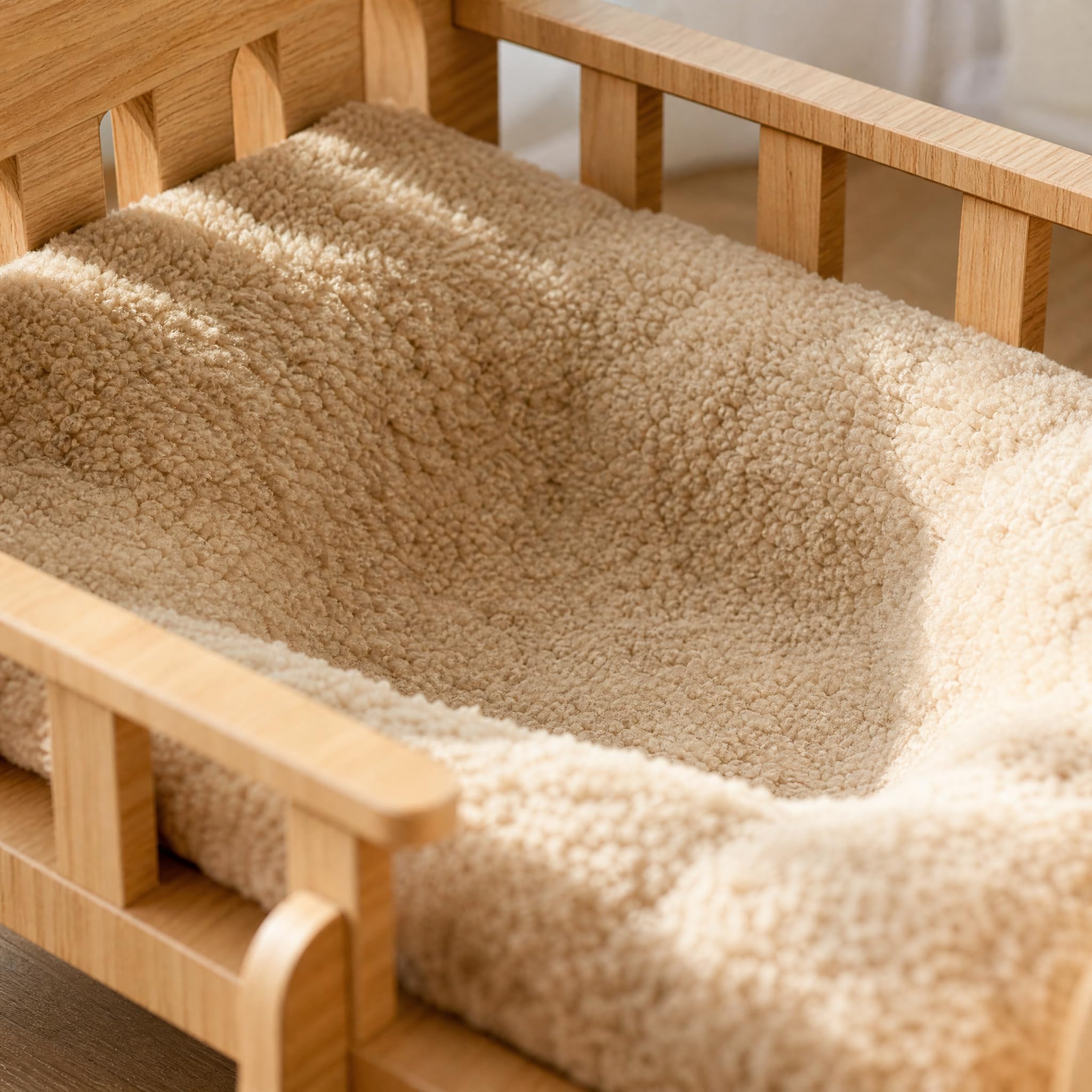 Cuccia per Gatti in Legno Rialzata , Letto in legno+biancheria, <12.5kg