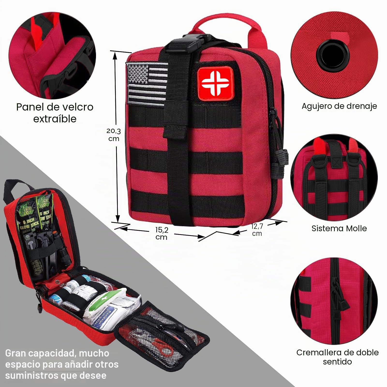 LUXMOM Kit de Supervivencia y Primeros Auxilios de 142 Piezas, Equipo Profesional de Supervivencia y Equipo con Bolsa Molle, para Hombres, Camping, Aventuras al Aire Libre, Regalos para Hombres