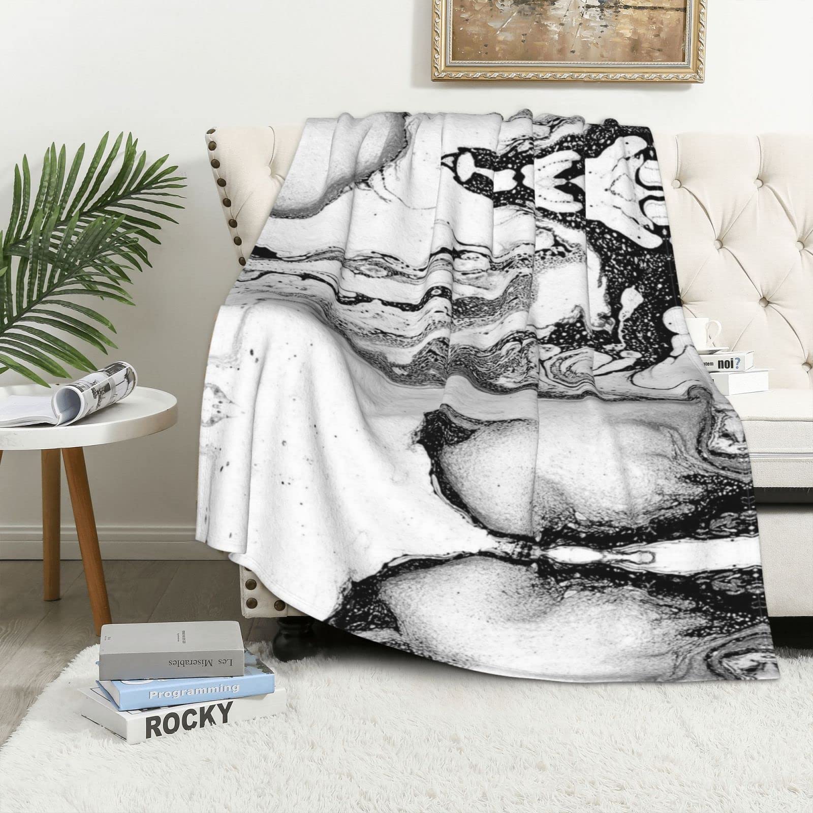 Schwarze Marmor-Flanell-Decke – 152,4 X 127 Cm, Weich, Flauschig, Ganzjährig Nutzbar Für Sofa, Bett & Reisen