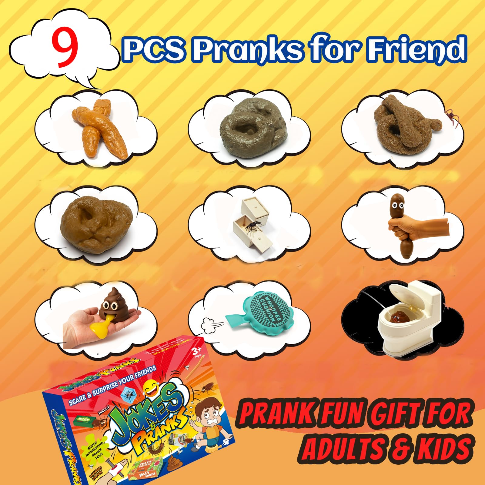 Own1one 9Pcs Funny Prank Kit for Kids & Adults, Practical Joke Toys Gift Box Set for Friends Family, Office & Party Gags - Image 2