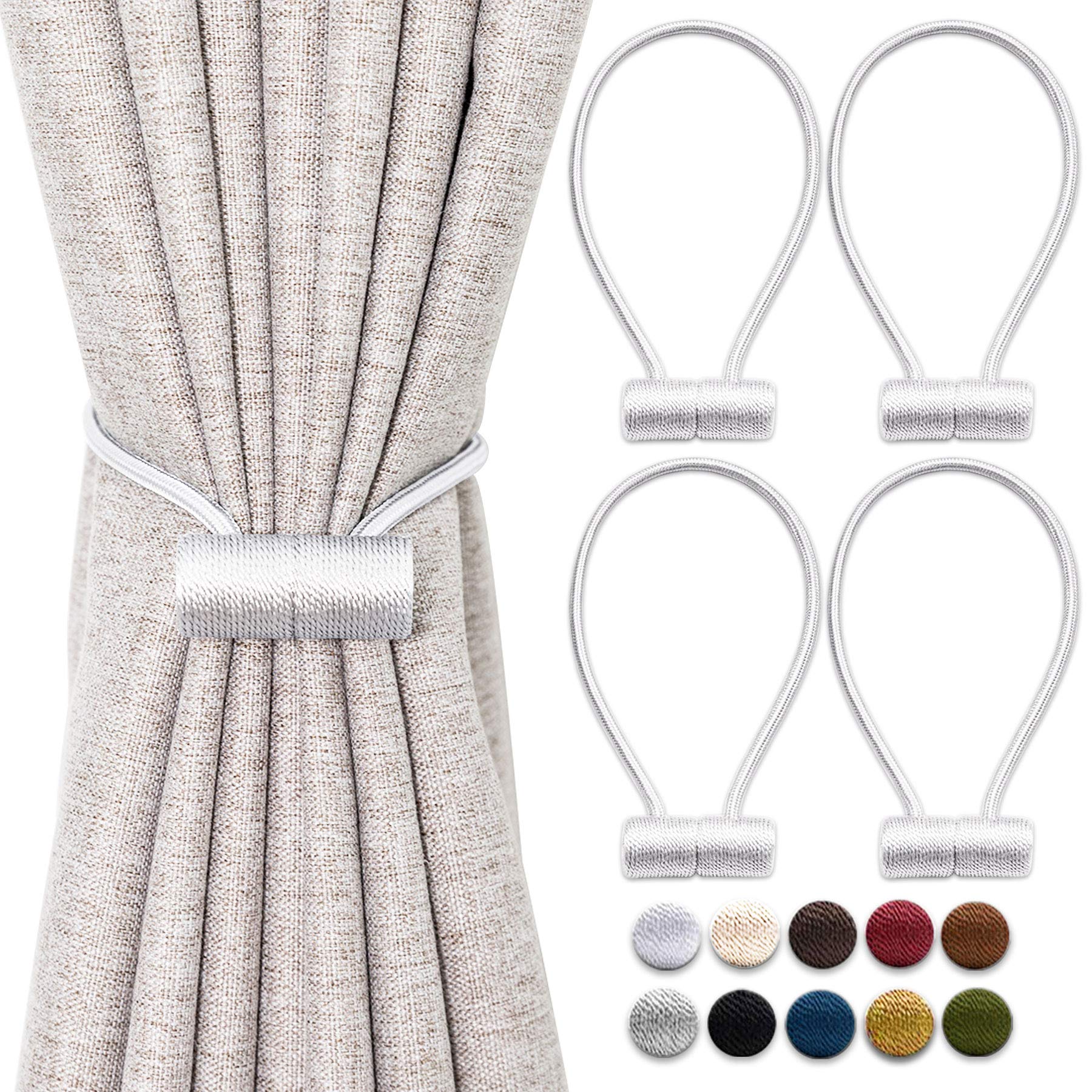 OUdini Curtain Tiebacks, Drapery Tiebacks Curtain Holdback Rope Curtain Holder Buckles for Home Window Hotel Pergola/White/4Pcs