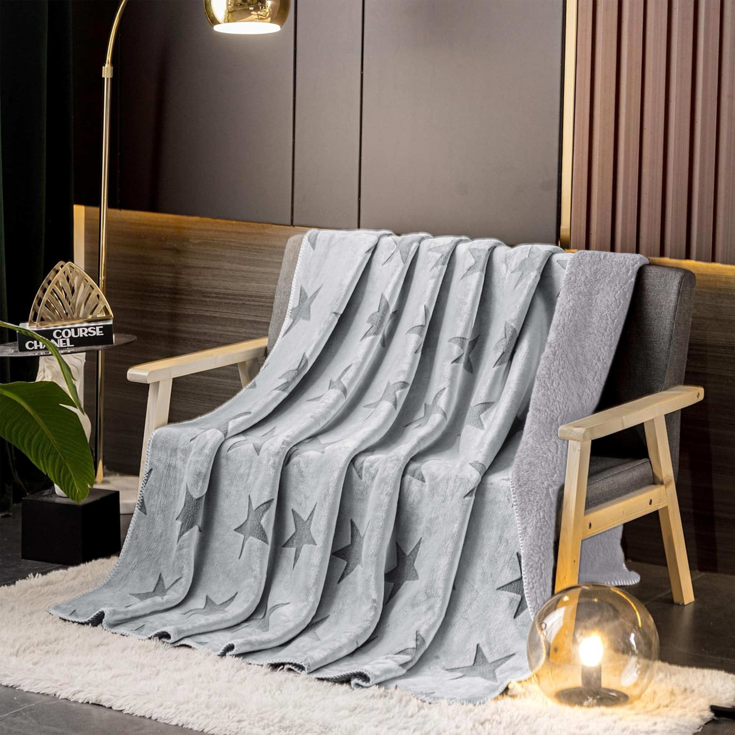 BESCH Manta Borreguillo para Sofá, Cama 220x240cm Ultra Suave, Cálida y Mullida, Manta Sherpa Polar Borreguito, Mantas Sofa de Doble Capa Reversible (Estrella)