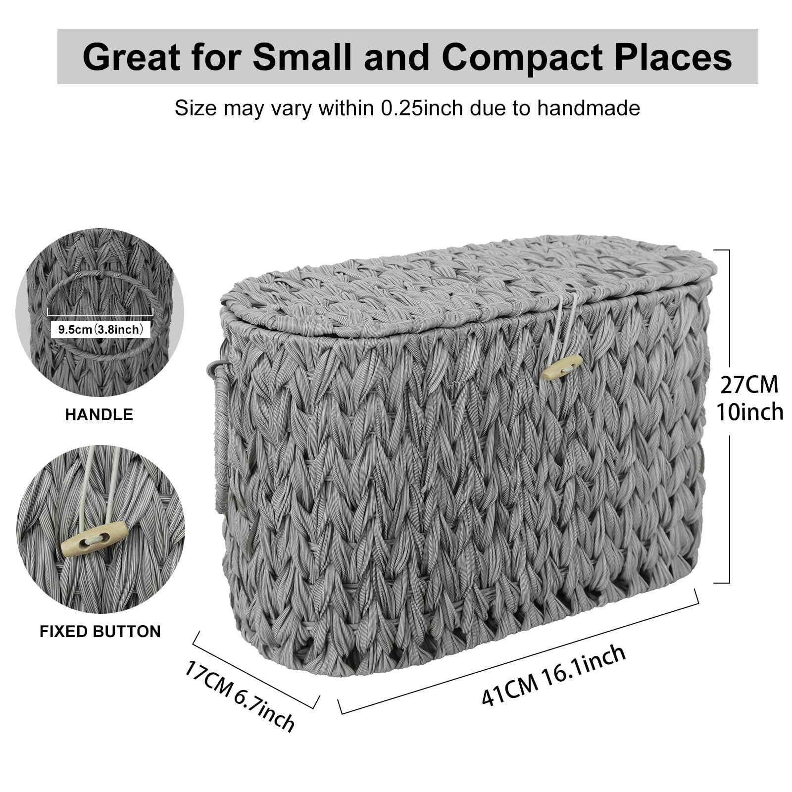 Cesta de Papel higiénico con Tapa, Cesta de Mimbre for organizadores y Almacenamiento de baño, Capacidad for hasta 6 megarollos(Grey)