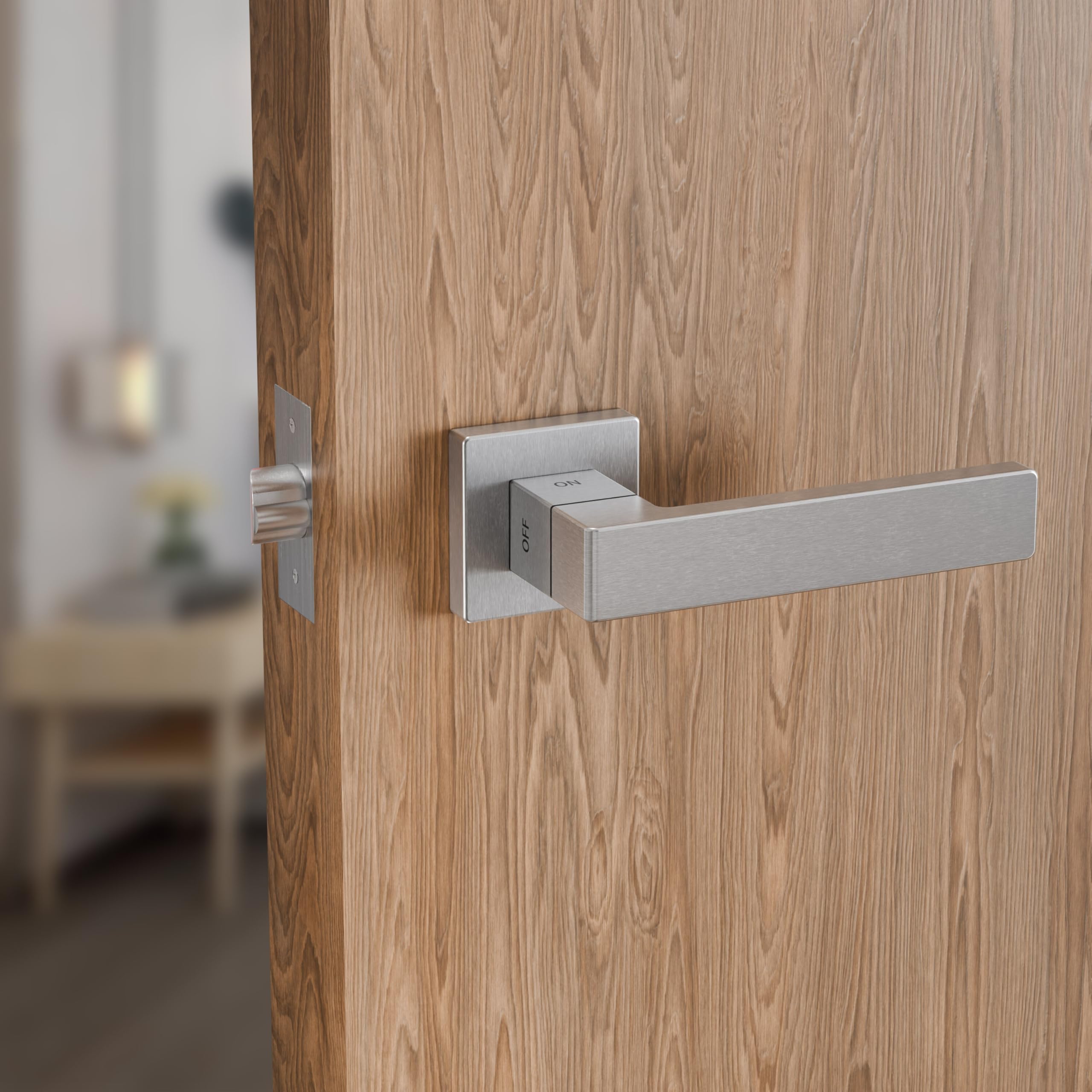 Diseño especial, manija giratoria con cuello para bloquear y desbloquear, manija de palanca para puerta de dormitorio y baño, manija cuadrada con palanca de puerta embutida (Z04-F103-BK)