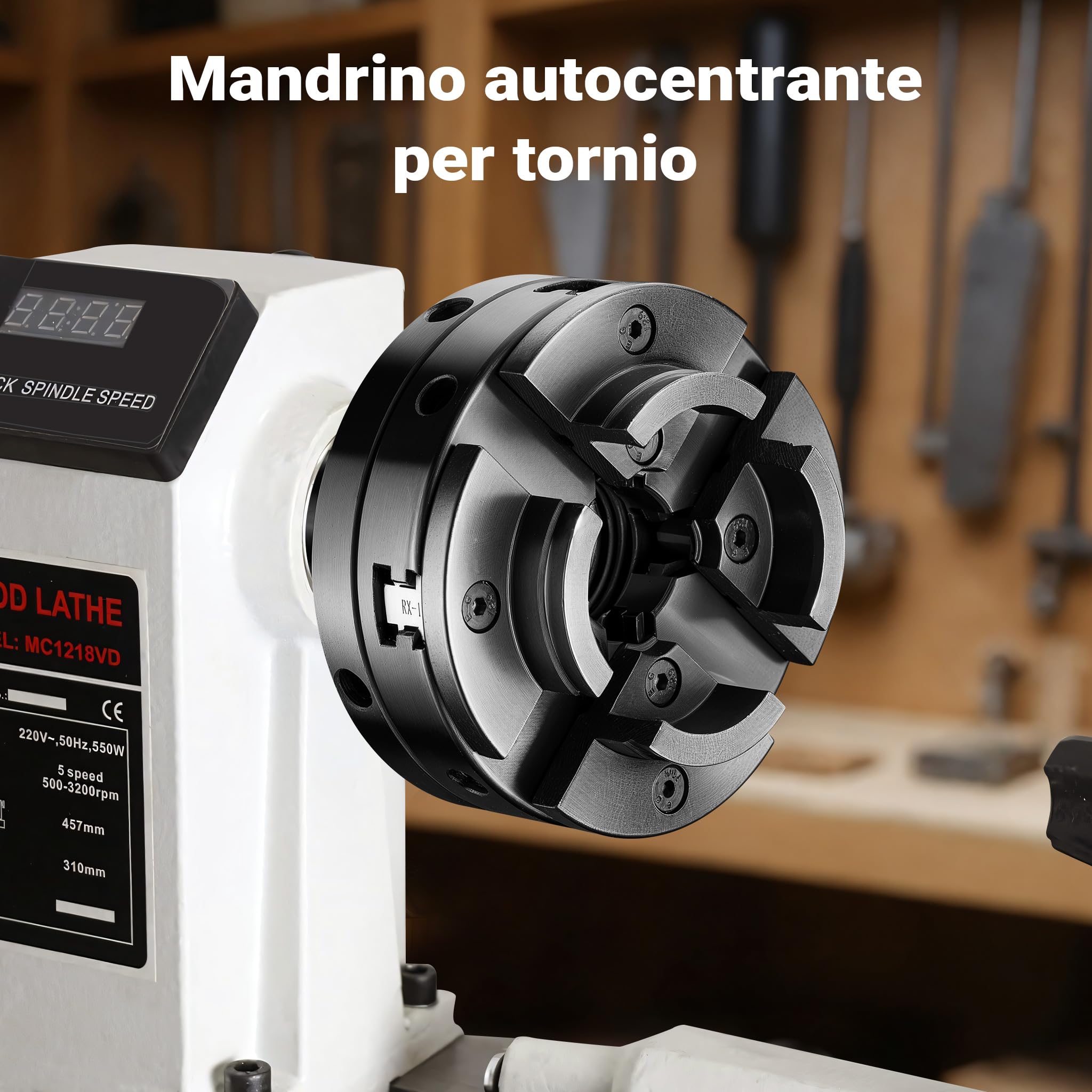 Wiltec Mandrino di ricambio per tornio da banco, compatibile con filettatura M33 x 3,5, mandrino a ganasce