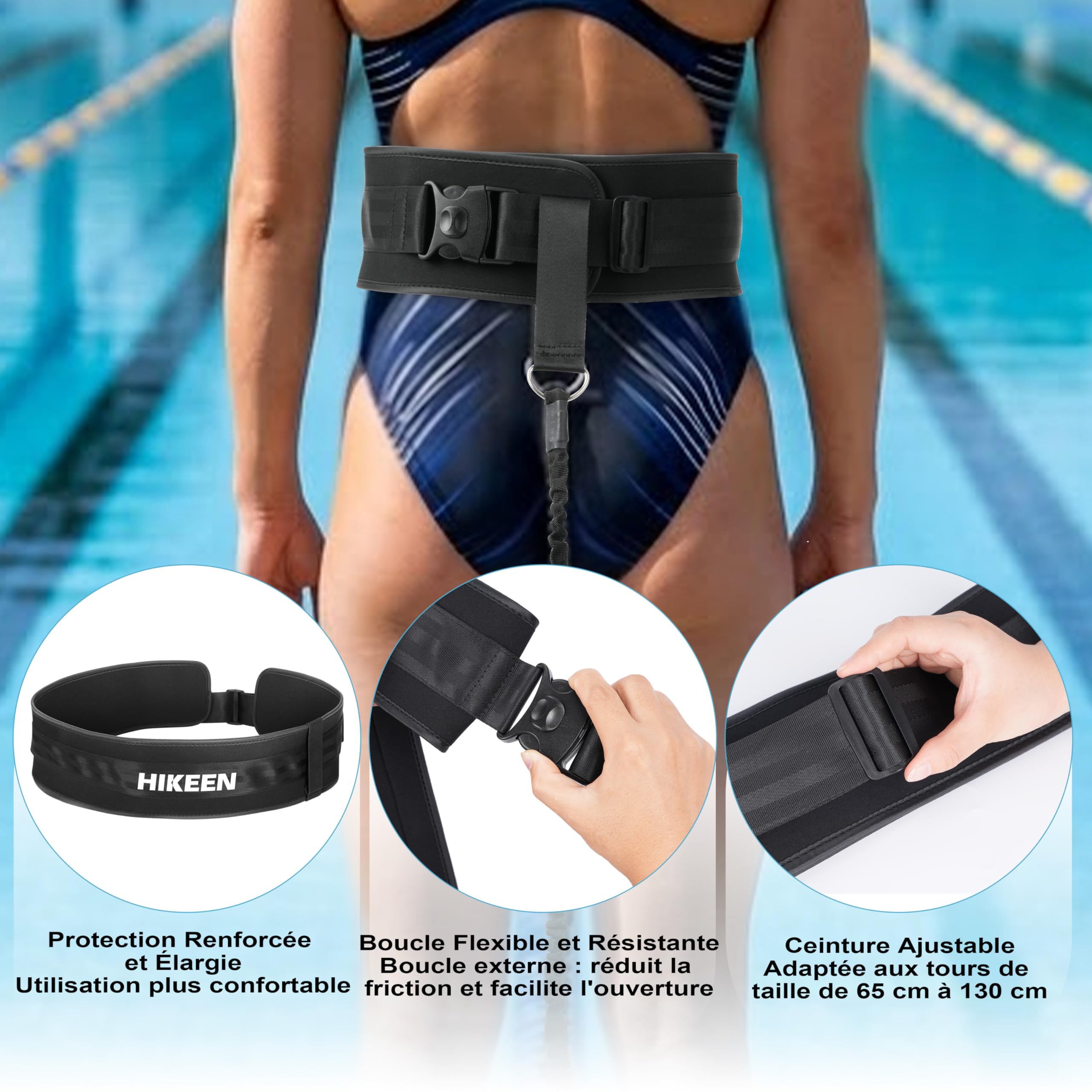 Boosteady Ceinture de Natation Réglable Large et Épaisse: Accessoire Piscine Ceinture de Flottaison 4M aux Adultes et Adolescents, Elastique de Nage Piscine pour Nage Contre Courant
