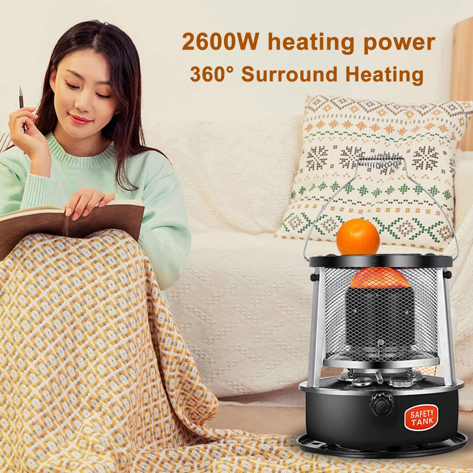Stufa a cherosene portatile per interni ed esterni, con 4 stoppini, altezza regolabile 34-46 cm, 9000 BTU/H, capacità 4,5 l, ideale per campeggio, patio, casa, riscaldamento affidabile ed efficiente