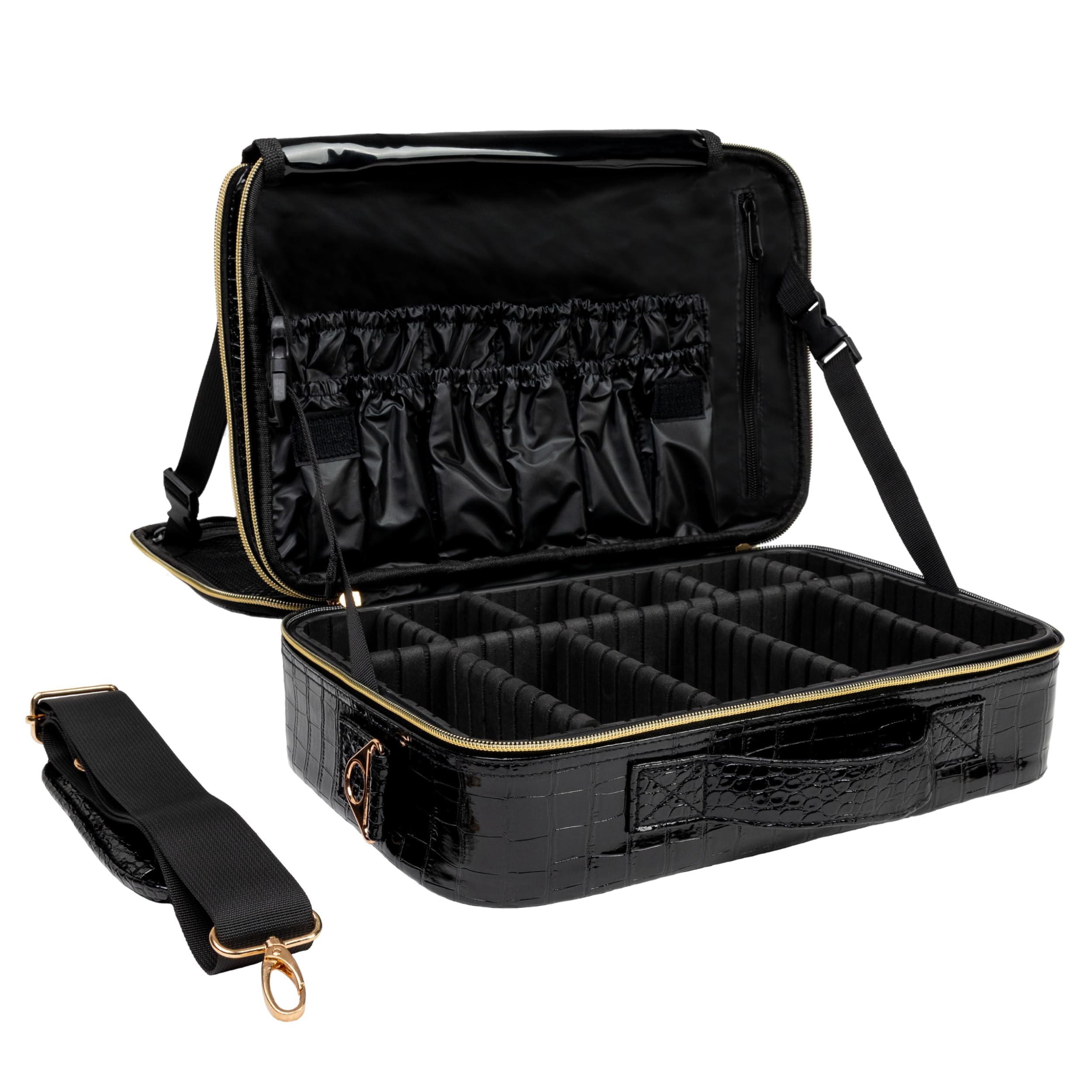 Carrywell Makeup Bag Travel Case, Not-Made In China, Hard Train Case for Cosmetics, Portable Beauty Artists Organizer, Storage Box With Adjustable