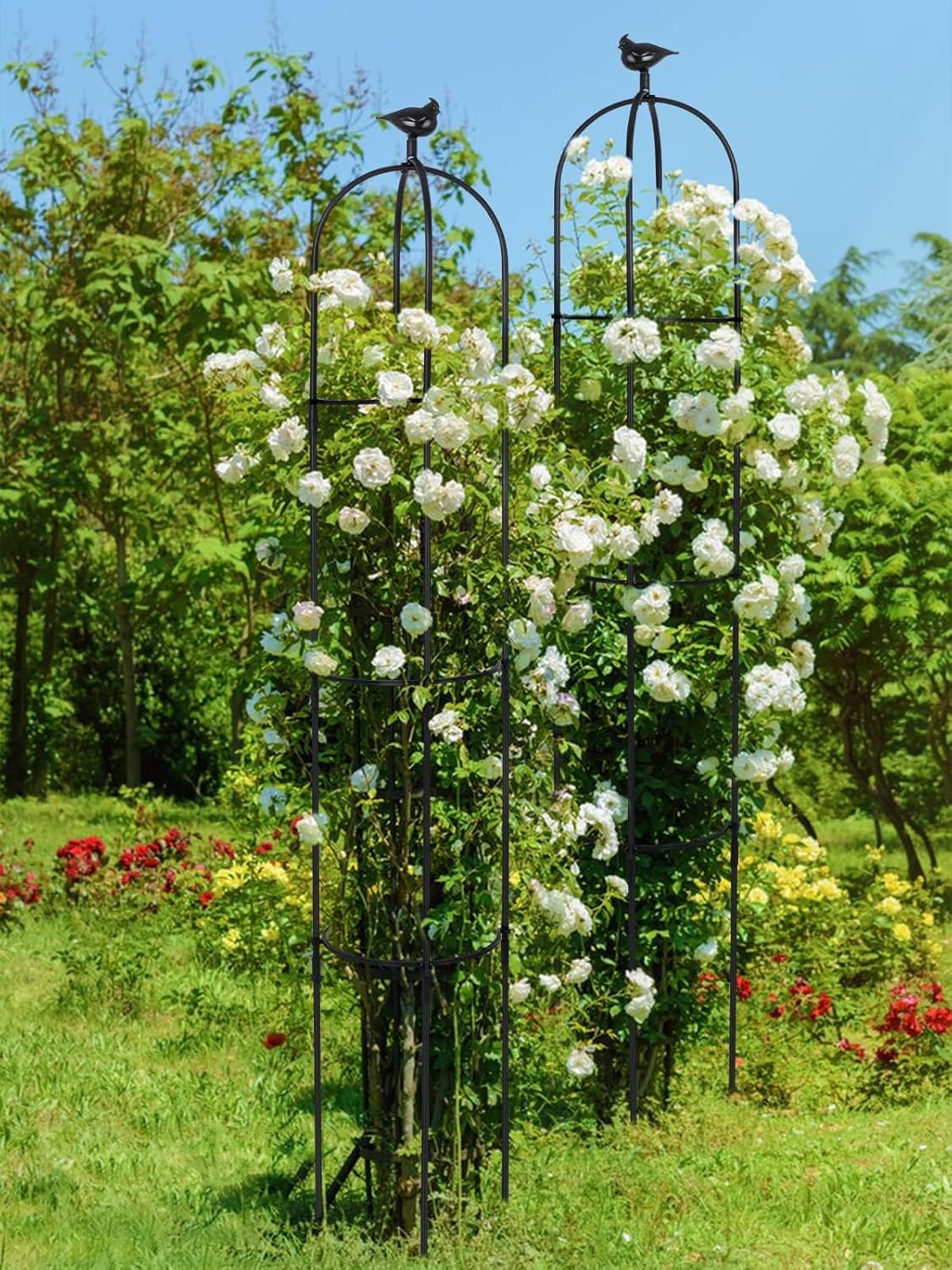 2PCS Garden Obelisk Trellis for Climbing Plants, Kalolary 6FT Black Garden Tower Trellises Rustproof Metal Potted Plant Climbing Support for Indoor Outdoor Flowers Vegetable Fruits Vines Support