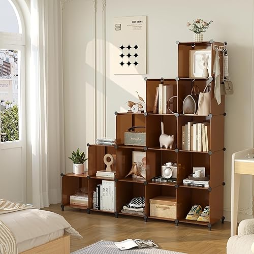 Vista 41 de AWTATOS Organizador de almacenamiento de cubos, organizador de armario de 16 cubos, estantes de almacenamiento apilables, organizador de ropa Blanco