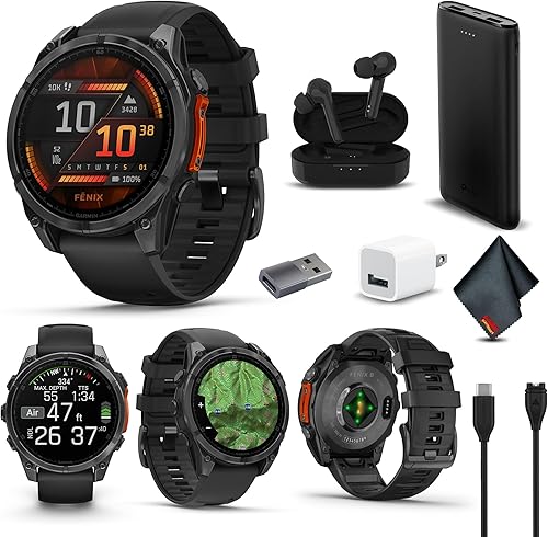 Miniatura 18 de Garmin Fenix 8 AMOLED Premium Multisport GPS Smartwatch gris pizarra con banda de silicona negra, linterna LED incorporada, paquete de reloj negro,