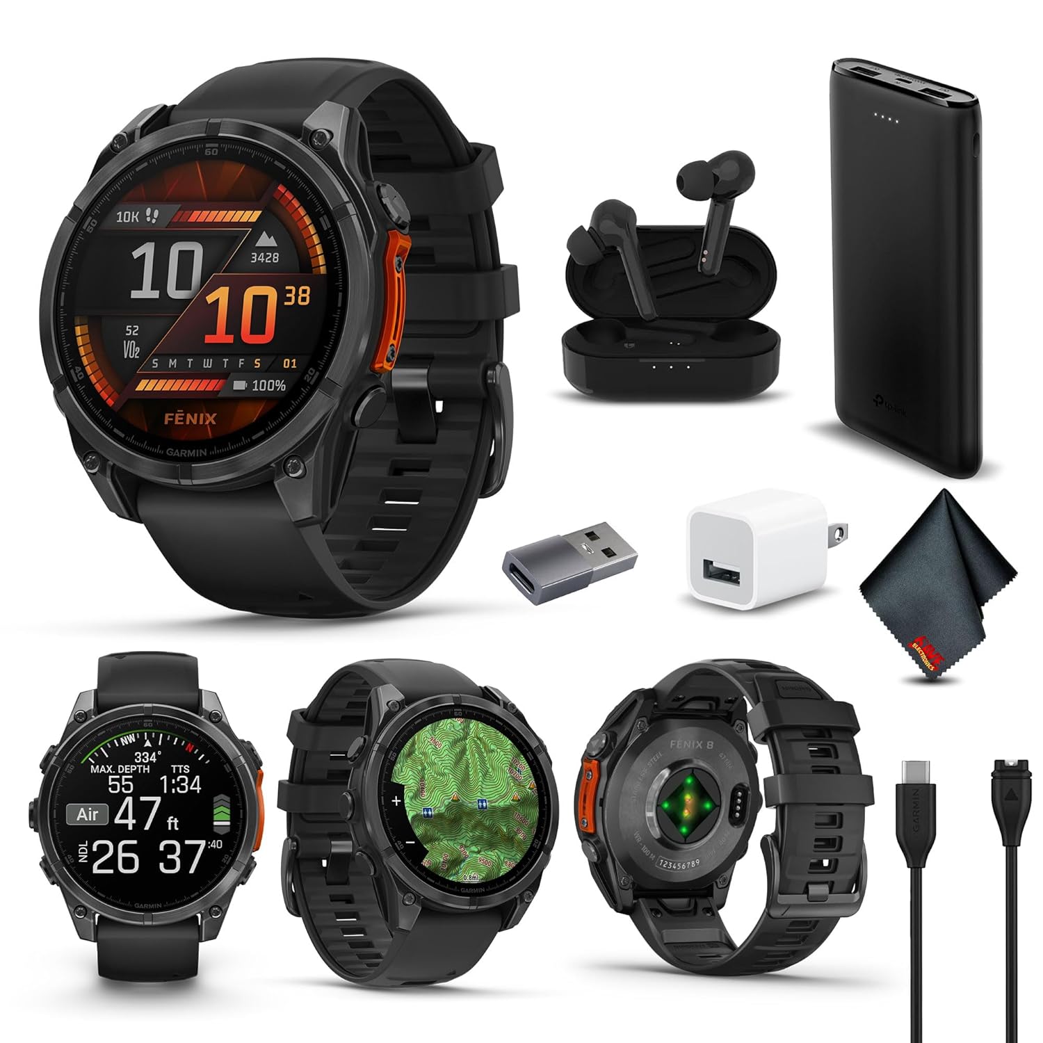 Garmin Fenix 8 47MM AMOLED Premium Multisport GPS Smartwatch Slate Gray with Black Silicone Band Built-in LED Flashlight