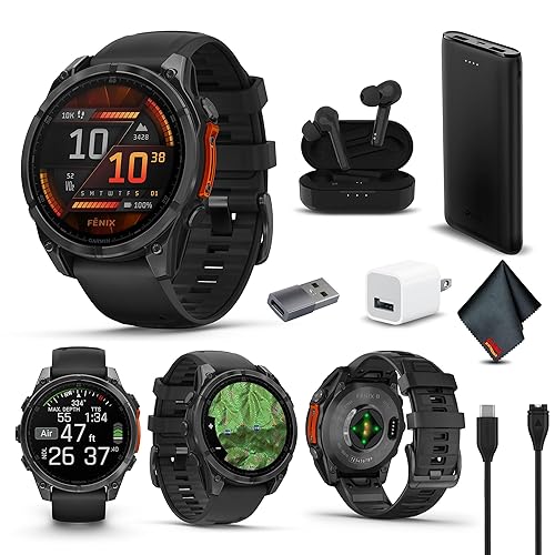 Garmin Fenix 8 47MM AMOLED Premium Multisport GPS Smartwatch Slate Gray with Black Silicone Band, Built-in LED Flashlight, Fitness and Health Smart Watch Bundle for Men and Women
