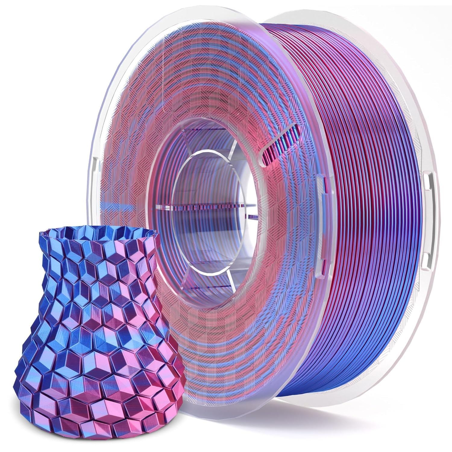ELEGOO Silk PLA Filament 1.75mm Dual Color Blue Purple 1KG, Shiny 3D Printer Filament Dimensional Accuracy +/- 0.05mm, 1kg Spool(2.2lbs) Fits for Most FDM 3D Printers