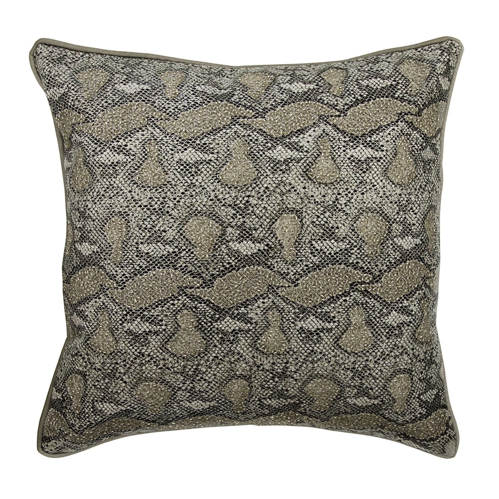 The HomeCentric Decorative Silver Euro Size Cushion Shams, 65x65 cm (26x26 inch) Faux Leather & Suede Euro Cushion Covers, Cushion Covers with Beaded & Print, Animal Patterned, Modern - Wild Side โ image 1