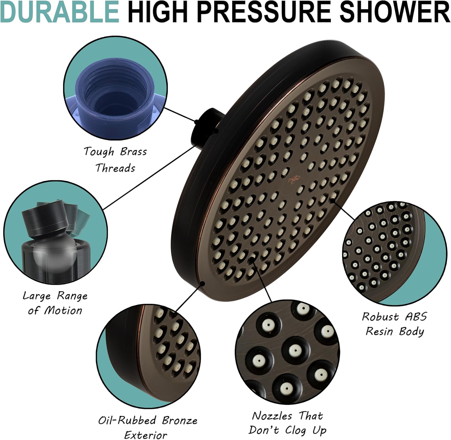 Aqua Elegante High Pressure Rain Shower Head - 6 Inch Luxury Rainfall Showerhead - Great Flow And Best Overhead With Adjustable Extension Arm, 2.5 GPM - Oil-Rubbed Bronze
