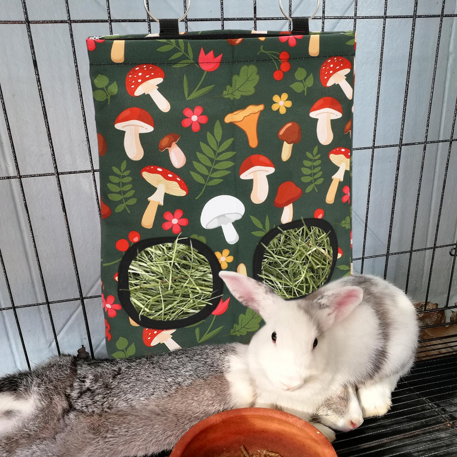 UPINS 3 Hay Bag For Rabbits 2-Hole Hanging Hay Feeder