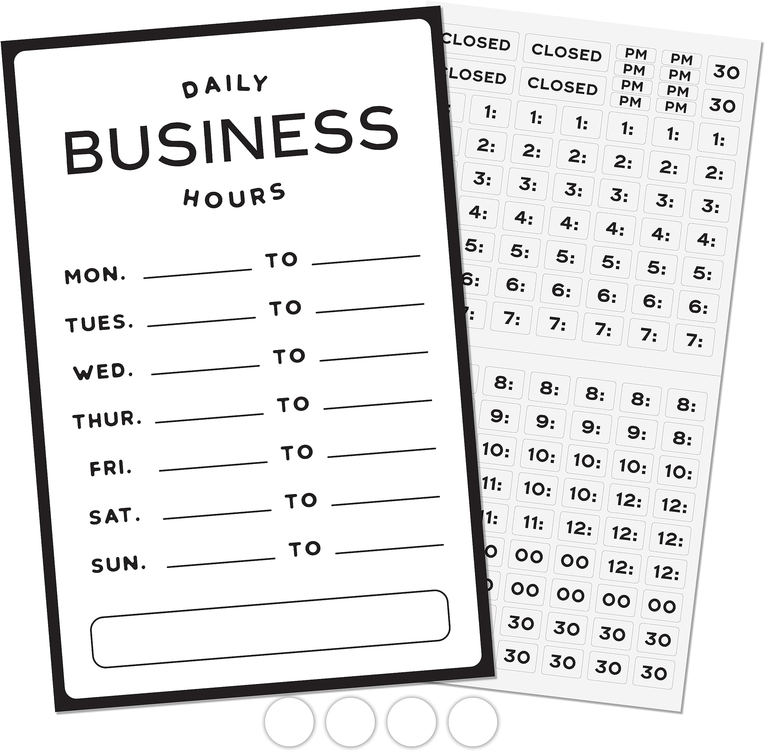 Business Hours Sign | Modern Store Open Hours of Operation Sign for Glass Door with Changeable Hours Stickers and Adhesive Dots for Adjustable Placement, 7.5" x 11.4"