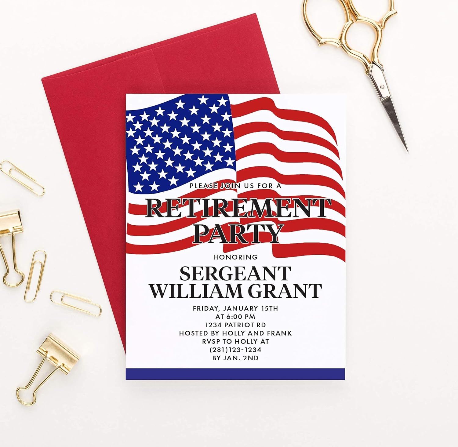 Modern Pink Paper Military Retirement Party Invitation, Officer Retirement Dinner Invites, Your choice of Quantity and Envelope Color