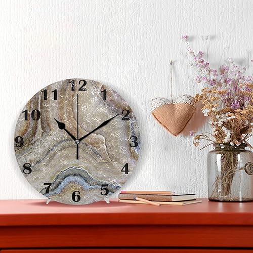 Miniatura 2 de Onyx - Reloj de pared con textura de mármol de piedra, sin tictac, silencioso, de escritorio, funciona con pilas, de doble uso, analógico, de