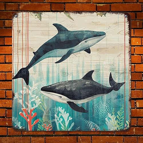 Miniatura 2 de Letrero de metal náutico con diseño náutico de metal para pared, diseño de ballena, acuarela y ballena, vintage, náutico, pulpo costero, retro