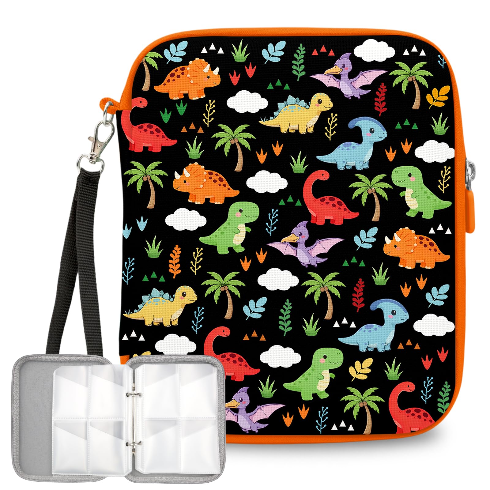 Dinosaur Card Holder, Animal Card Storage Organizer Gift for Cards Collector, Cards Binder Folder with Zipper for Travel Birthday Valentines Day Gifts