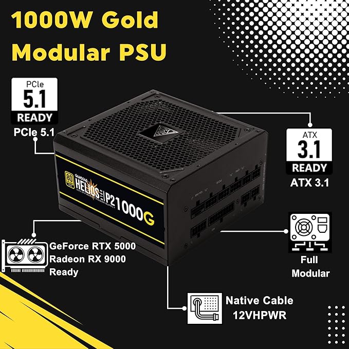 GAMDIAS Fuente Poder 1000W 80 Plus Gold ATX3.1 Modular PCIe5.1 miniatura 2