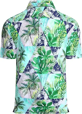Alex Vando Mens Hawaiian Golf Shirt Moisture Wicking Digital Print Golf Shirts for Men